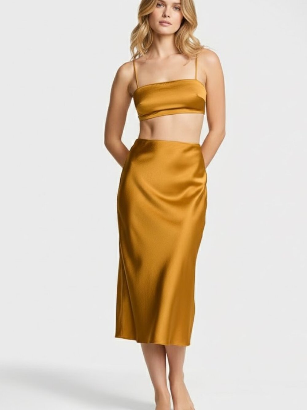 Victoria's Secret Luxe Satin Crop Bandeau Top & Slip Skirt Set Size S NWT